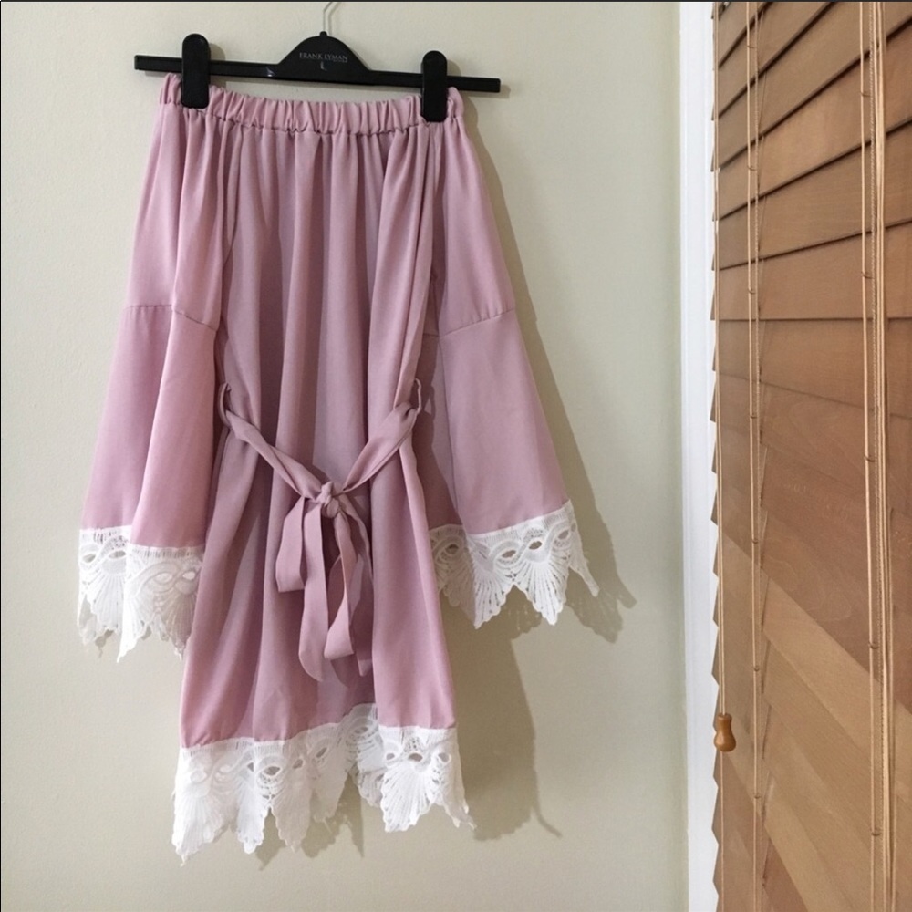 Blush pink off the shoulder dress